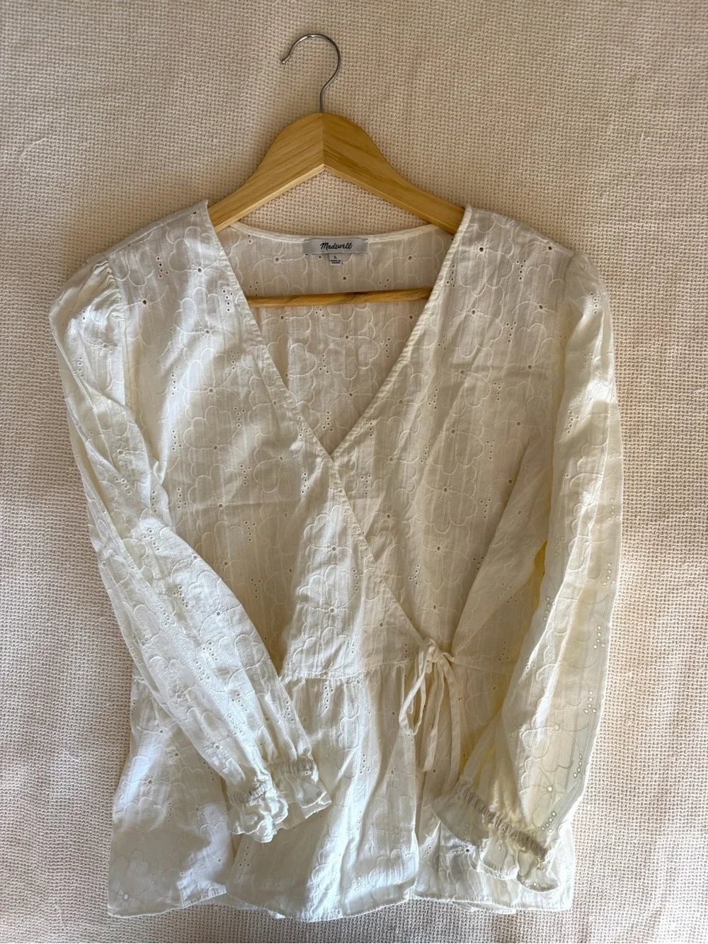 Madewell White Eyelet Embroidered Wrap Peplum Blouse‎ 100% Cotton
